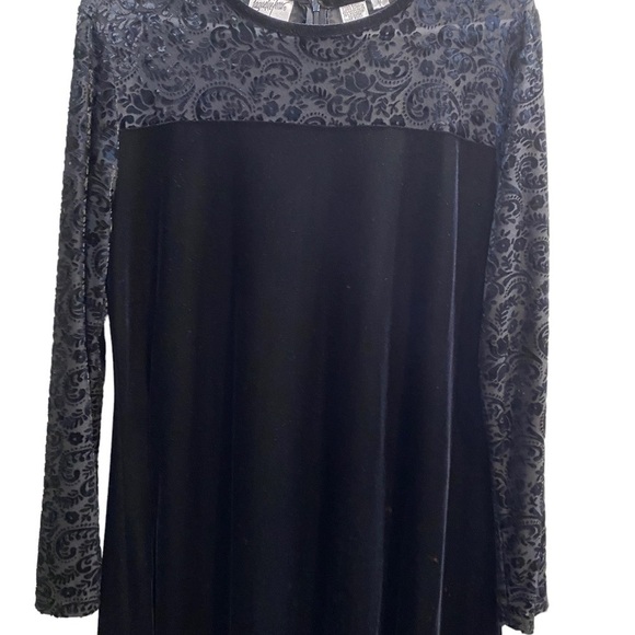 VINTAGE Jacqueline Ferrar Size 14 Black Maxi Velour Dress Sheer Lace De… - Picture 7 of 12